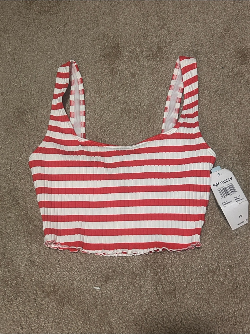 Roxy Red & White Striped Ribbed Swim Top